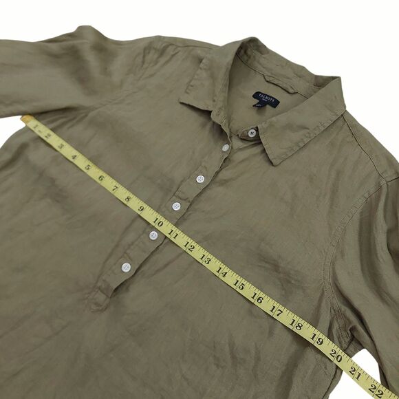 Talbots Tunic Top Womens Large Petite Green Linen Roll Tab Sleeve Beach Coastal - Picture 9 of 10